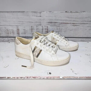 Michael Kors Irving White & Gold Sneaker size 5.5M Lace Up Athletic Casual‎